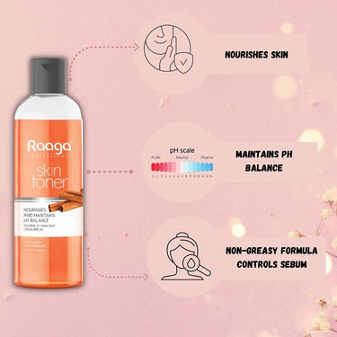 Raaga Professional Skin Toner, Nourishes, Hydrates and Maintains pH Balance, with goodness of Lotus & Cinnamon, All Skin Types, 100 ml